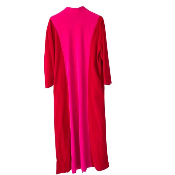 Vintage 70s Van Raalte At Home Wear Robe Duster Hostess Pink Red 16 Housecoat - Picture 6 of 11